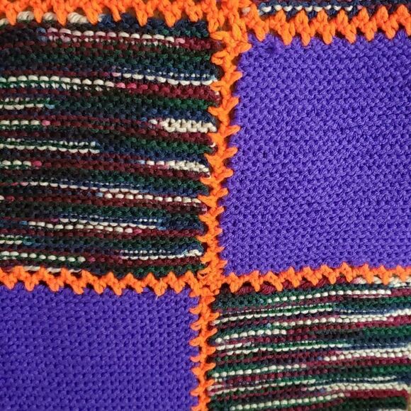 Vintage Hand Crocheted Blanket Halloween Colors - Picture 2 of 2